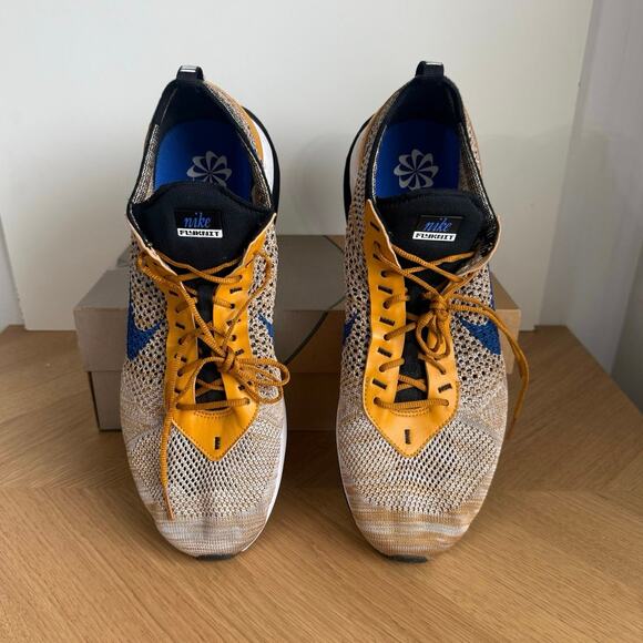 Nike Air Max Flyknit Racer ‘Elemental Gold/Royal’ Men Running Sneakers- SZ 12.5 main image 8